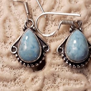 925 SILVER LARIMAR DROP DANGLE VINTAGE LOOKEARRING